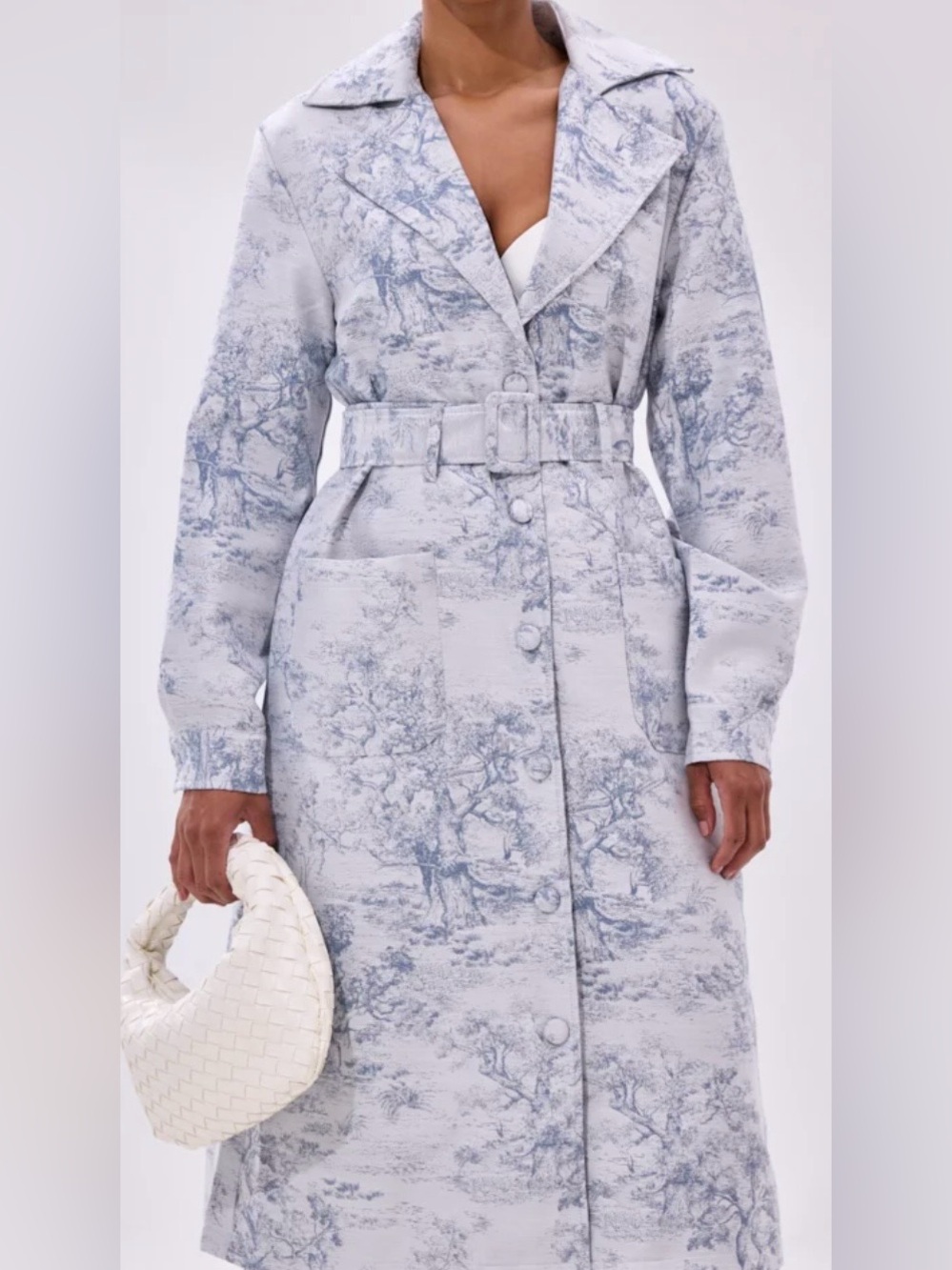 NWT AKIRA jacquard Belted Print Trench Coat - Light Blue size XL